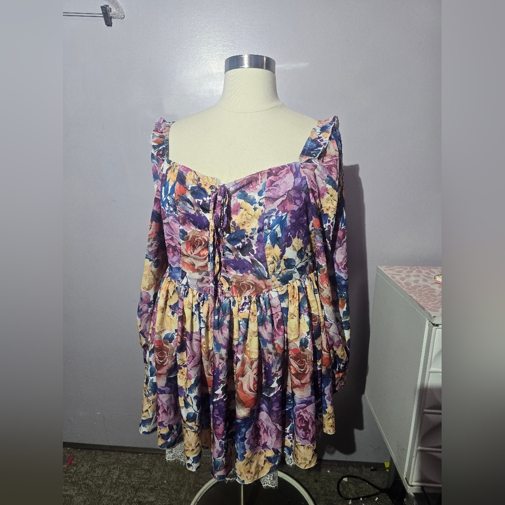 Cider Floral Long Sleeve Dress with Ruffle Details Size 4x